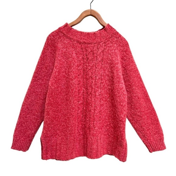 Vintage 90s Wool Blend Cable Knit Memphis Jones Pink Red Sweater, Size Large - Picture 1 of 12